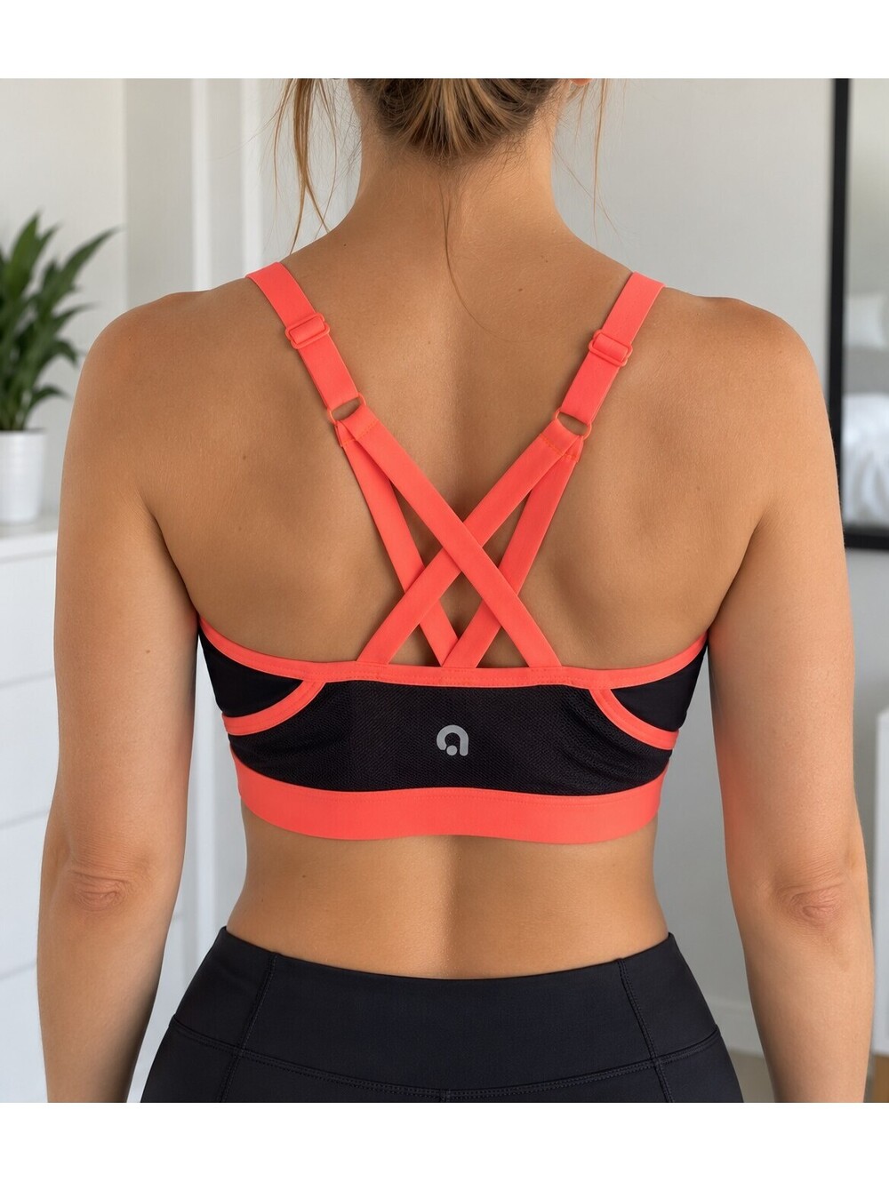 HYBA Sports Bra S/P – Black & Coral, Adjustable